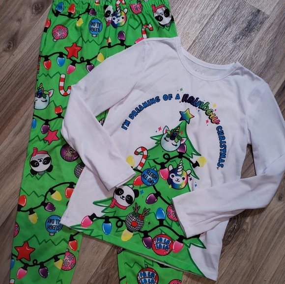 Girls 10 Justice Christmas Pajama Set 2 piece - Picture 1 of 2